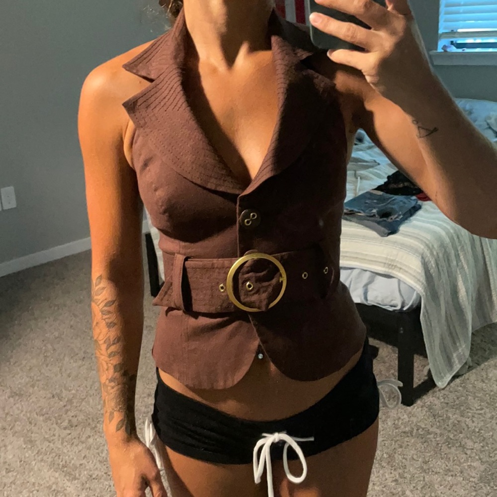 Bebe button up with belt sexy halter